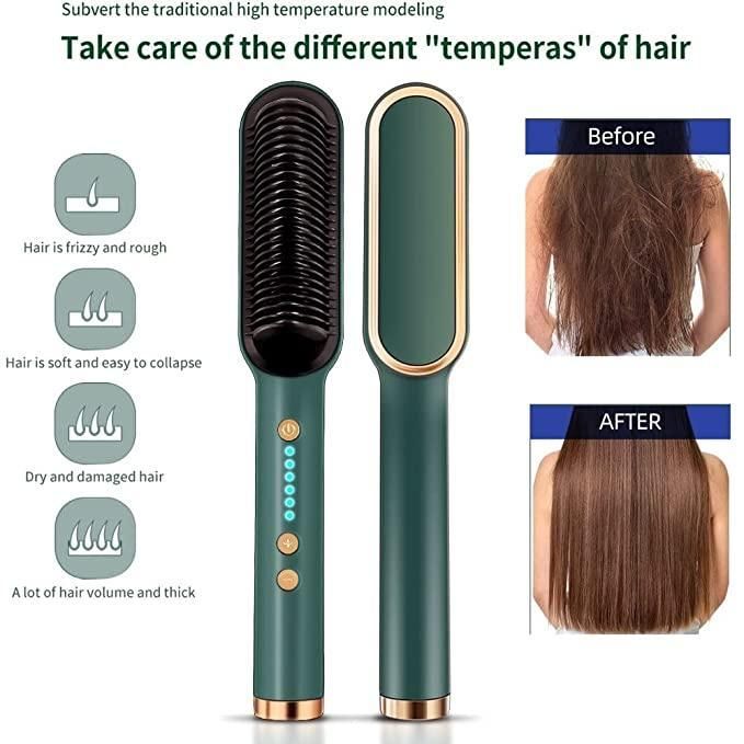 2-in-1 Hair Straightener Brush – Fast Heating Ceramic Ionic Comb for Smooth & Shiny Hair