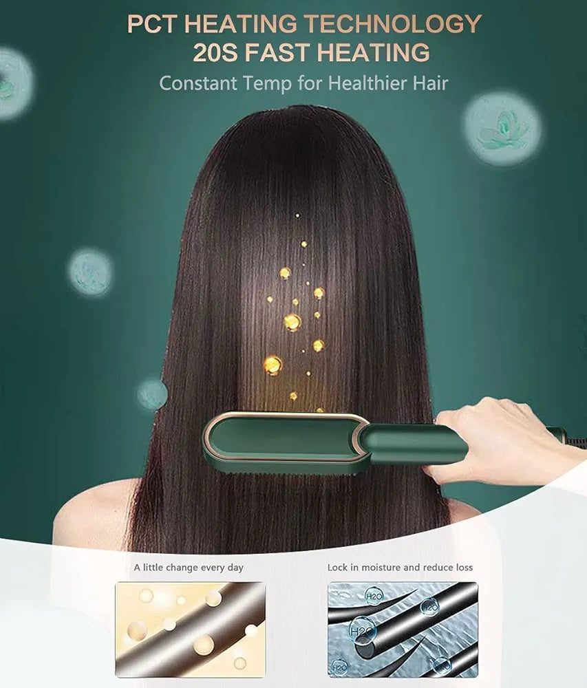 2-in-1 Hair Straightener Brush – Fast Heating Ceramic Ionic Comb for Smooth & Shiny Hair