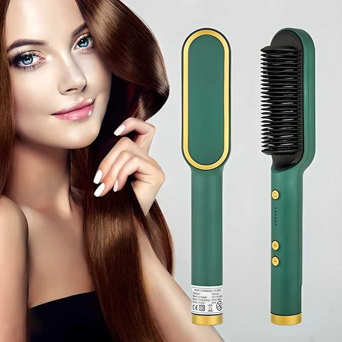 2-in-1 Hair Straightener Brush – Fast Heating Ceramic Ionic Comb for Smooth & Shiny Hair