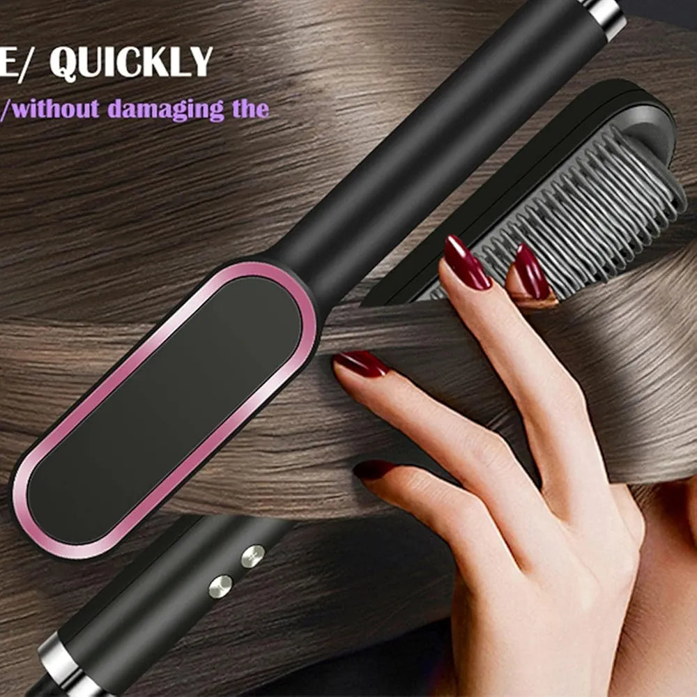 2-in-1 Hair Straightener Brush – Fast Heating Ceramic Ionic Comb for Smooth & Shiny Hair