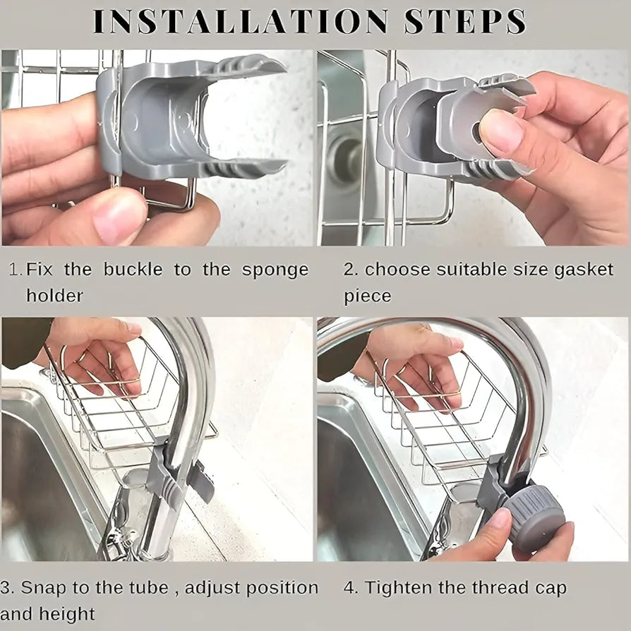 No-Drill Tap Mounted Sink Scrub Holder Rack