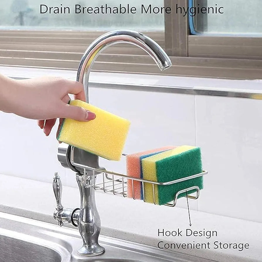 No-Drill Tap Mounted Sink Scrub Holder Rack