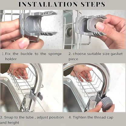 No-Drill Tap Mounted Sink Scrub Holder Rack